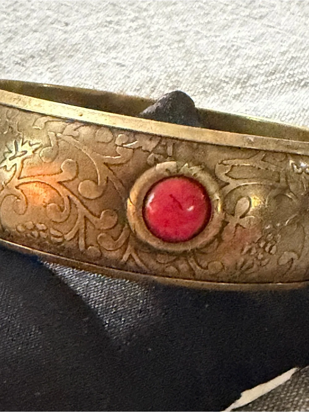Vintage Brass Accent Bangle with Turquoise Inlay - Gold Finish